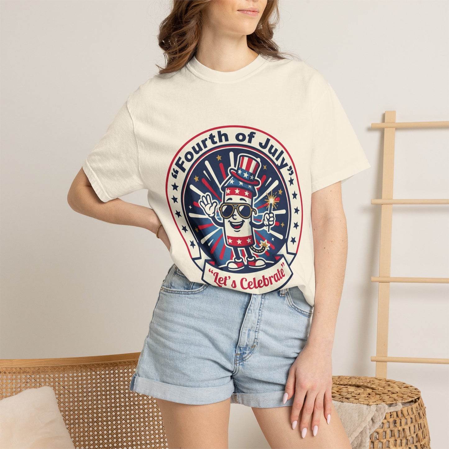 Fourth of July T-Shirt — ‘Let’s Celebrate’ Patriotic Firecracker Tee
