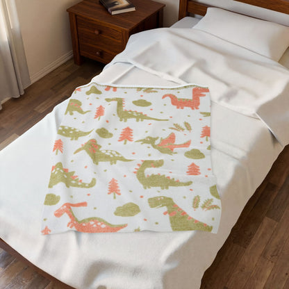 Dino Snuggle Velveteen Plush Blanket — Soft Kids Dinosaur Throw