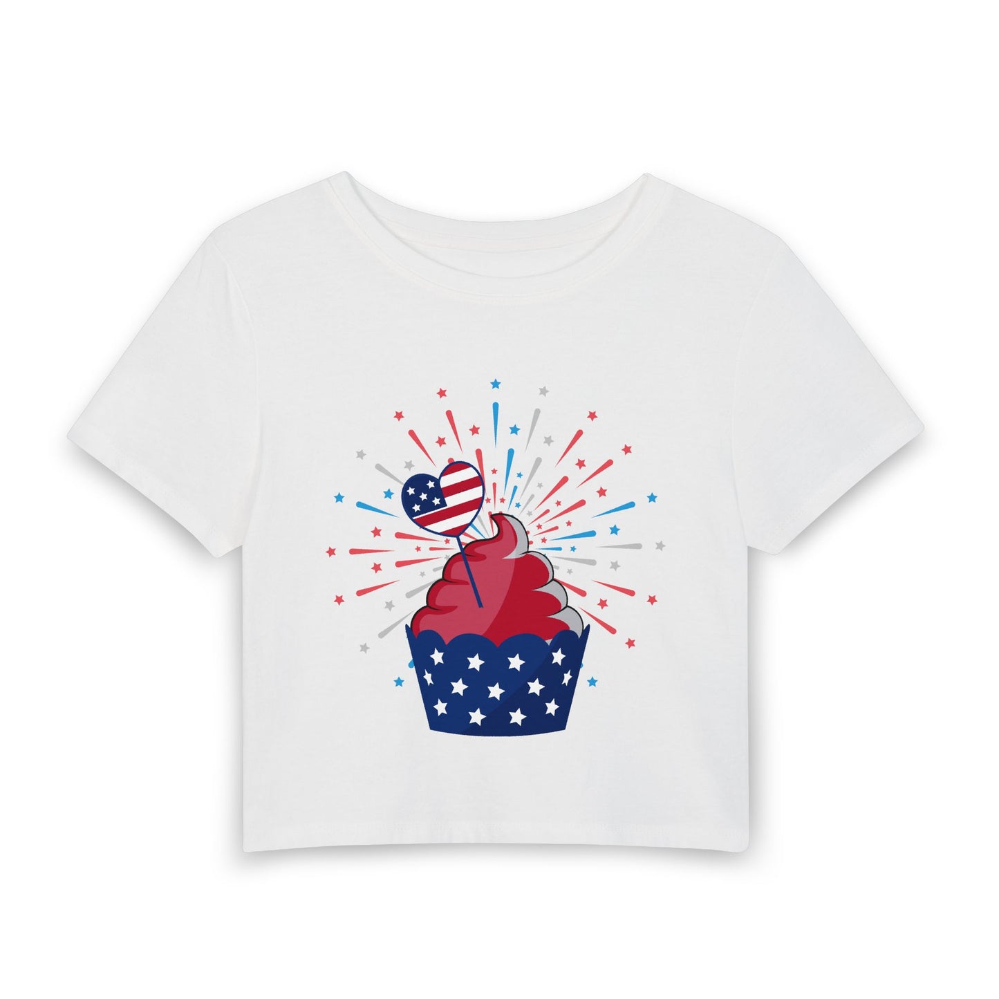 Patriotic Cupcake Women's Baby Tee — 4th of July Stars & Stripes