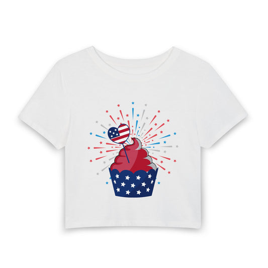 Patriotic Cupcake Women's Baby Tee — 4th of July Stars & Stripes
