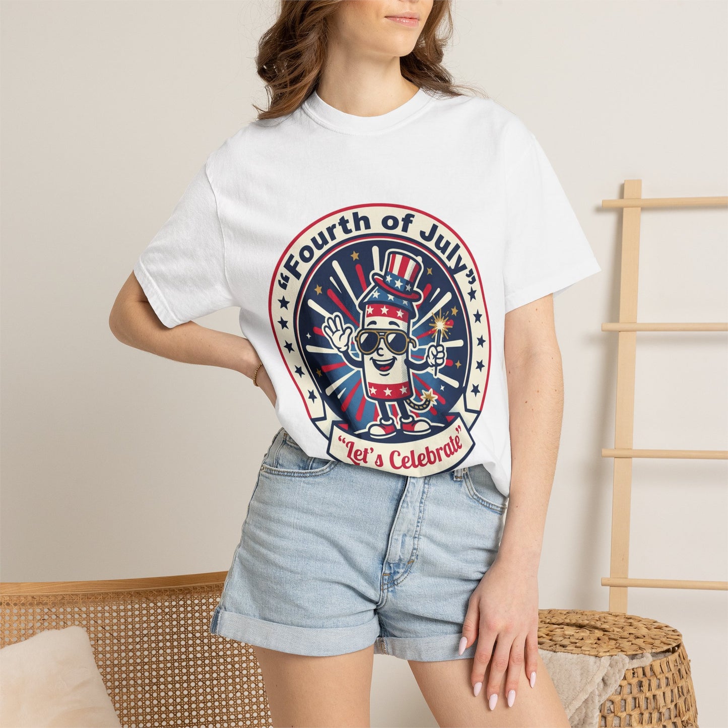 Fourth of July T-Shirt — ‘Let’s Celebrate’ Patriotic Firecracker Tee