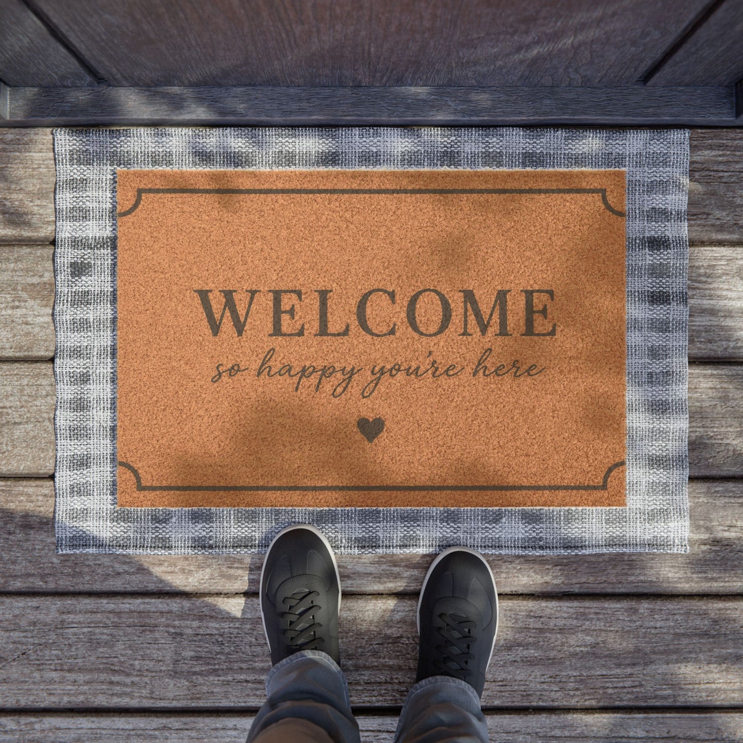 Welcome Doormat — "Welcome so happy you’re here" Coir Entry Mat