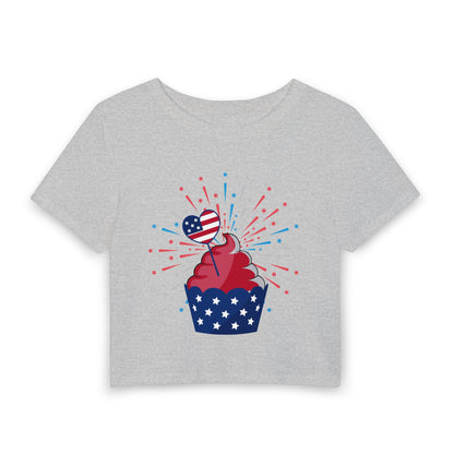 Patriotic Cupcake Women's Baby Tee — 4th of July Stars & Stripes