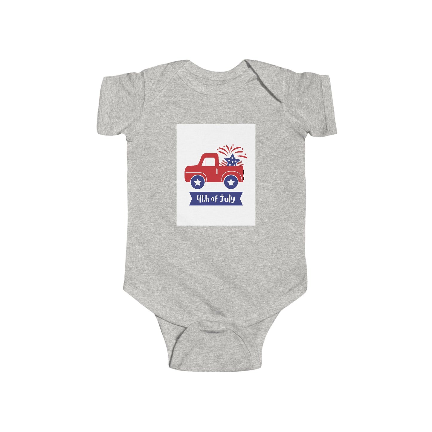 4th of July Baby Bodysuit - Patriotic Red Truck with Fireworks Infant Onesie
