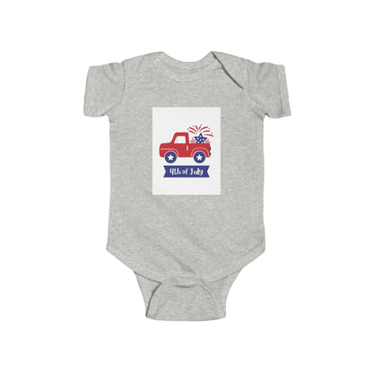 4th of July Baby Bodysuit - Patriotic Red Truck with Fireworks Infant Onesie