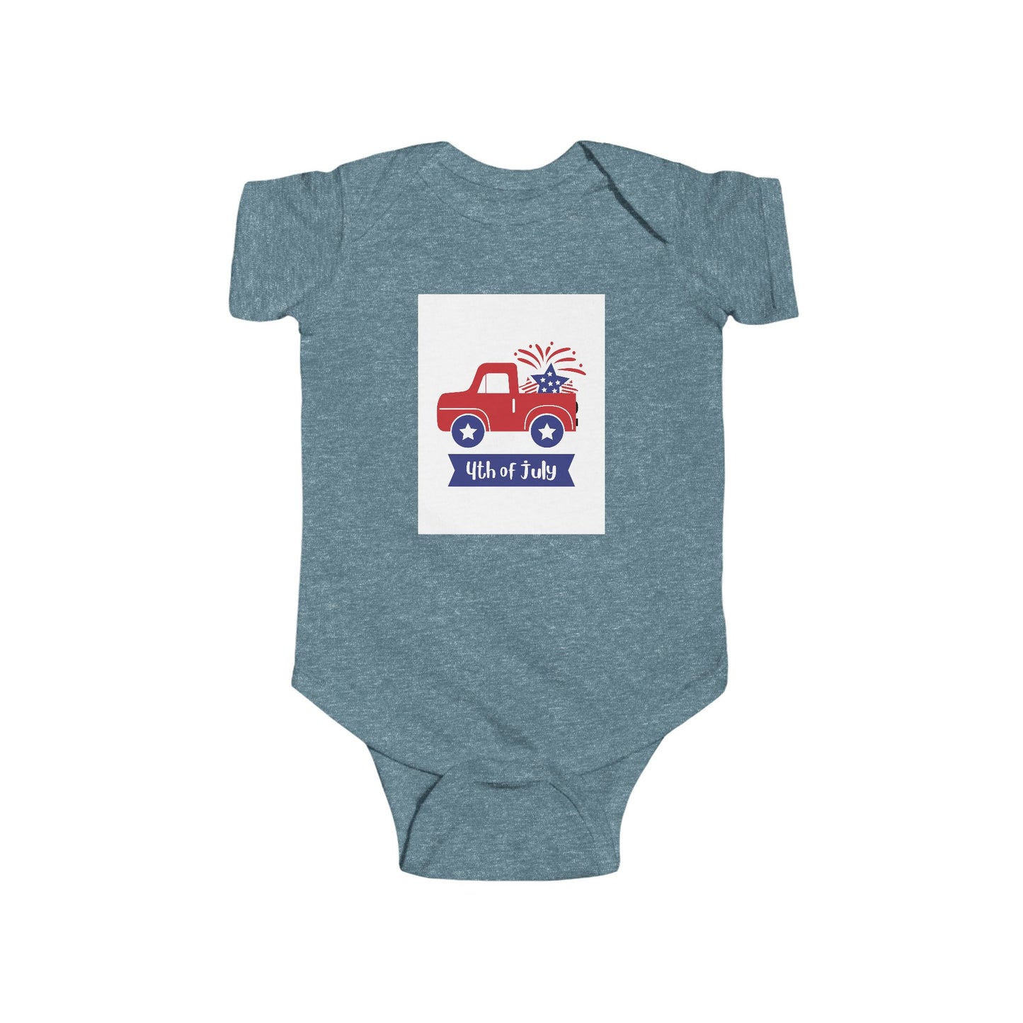 4th of July Baby Bodysuit - Patriotic Red Truck with Fireworks Infant Onesie