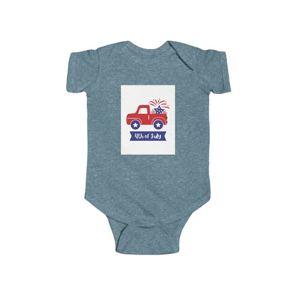 4th of July Baby Bodysuit - Patriotic Red Truck with Fireworks Infant Onesie