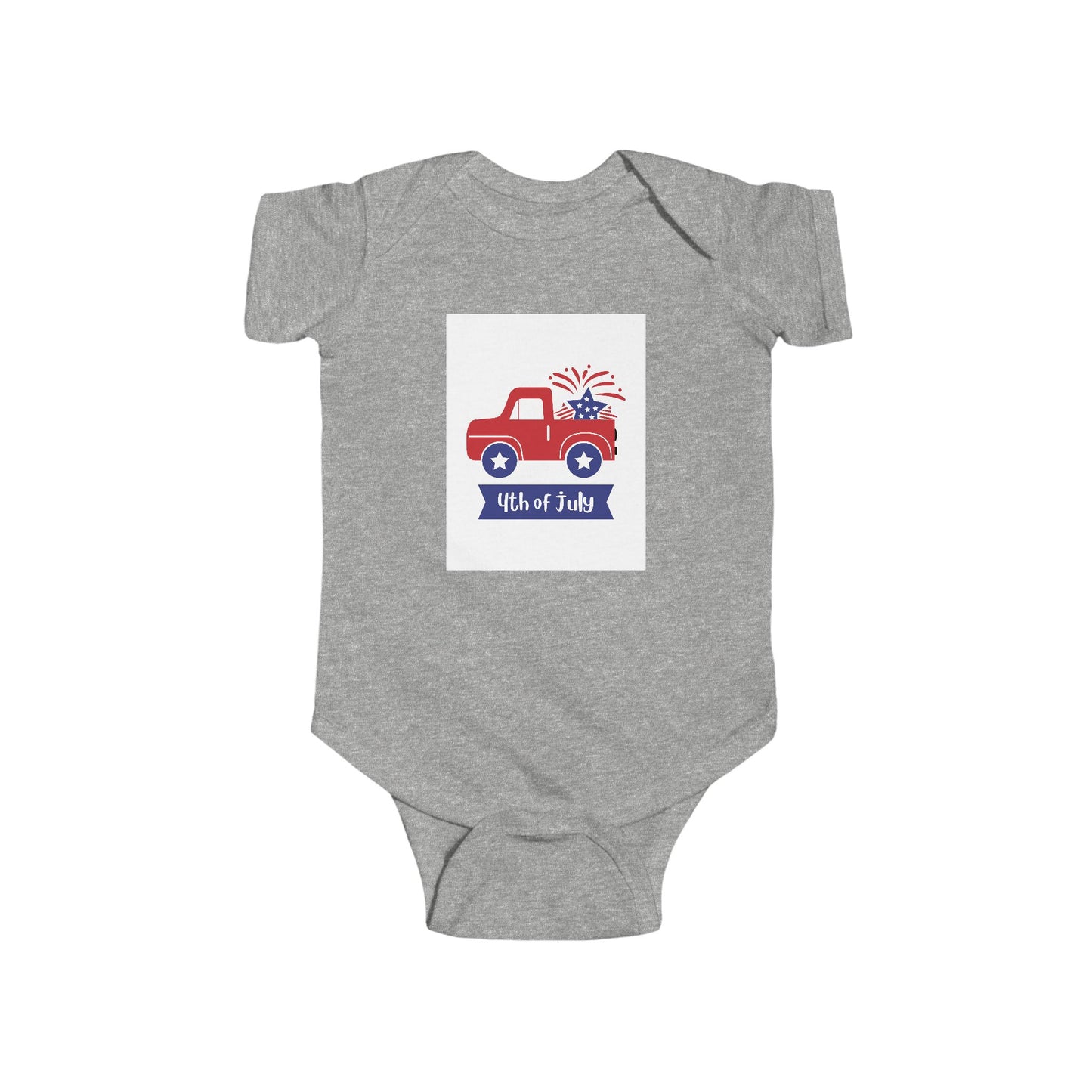 4th of July Baby Bodysuit - Patriotic Red Truck with Fireworks Infant Onesie