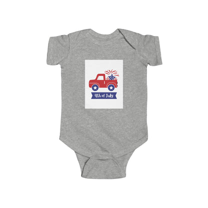 4th of July Baby Bodysuit - Patriotic Red Truck with Fireworks Infant Onesie