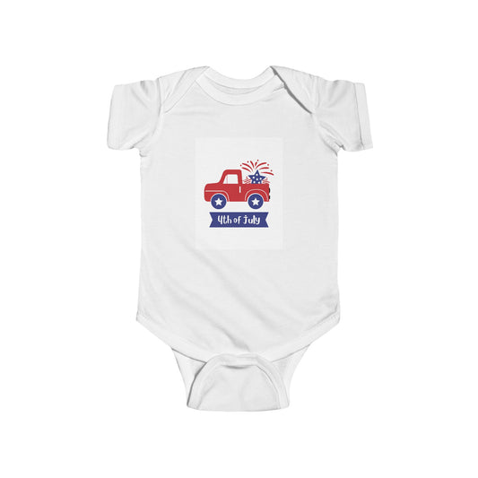 4th of July Baby Bodysuit - Patriotic Red Truck with Fireworks Infant Onesie
