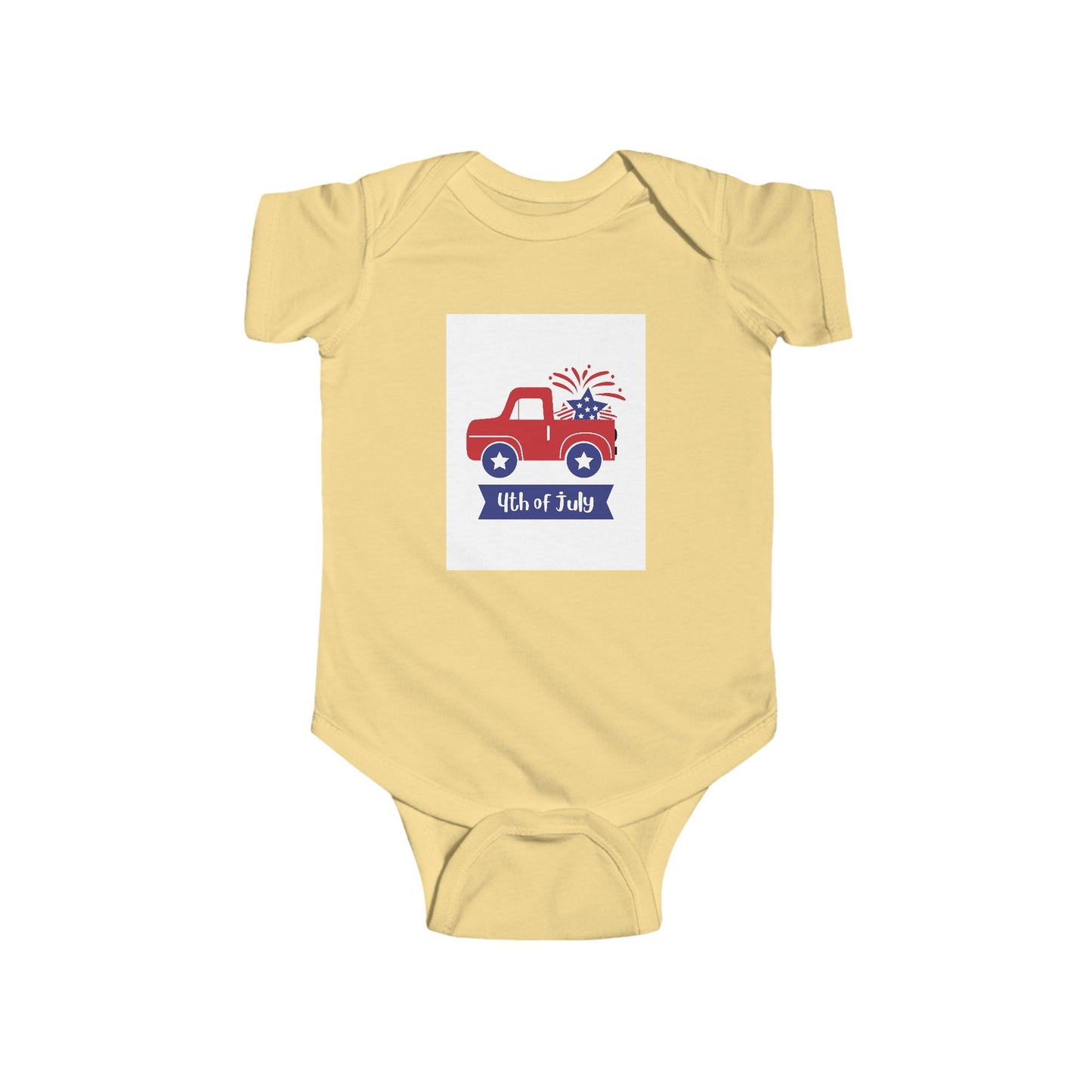 4th of July Baby Bodysuit - Patriotic Red Truck with Fireworks Infant Onesie