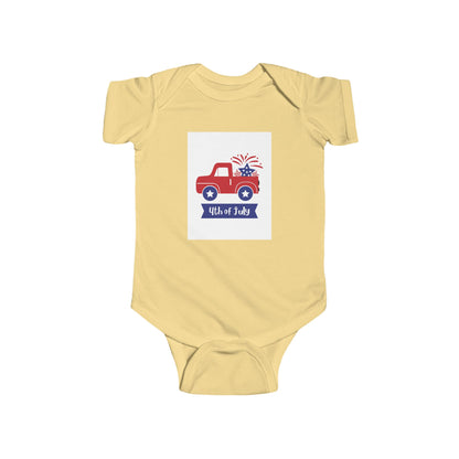 4th of July Baby Bodysuit - Patriotic Red Truck with Fireworks Infant Onesie