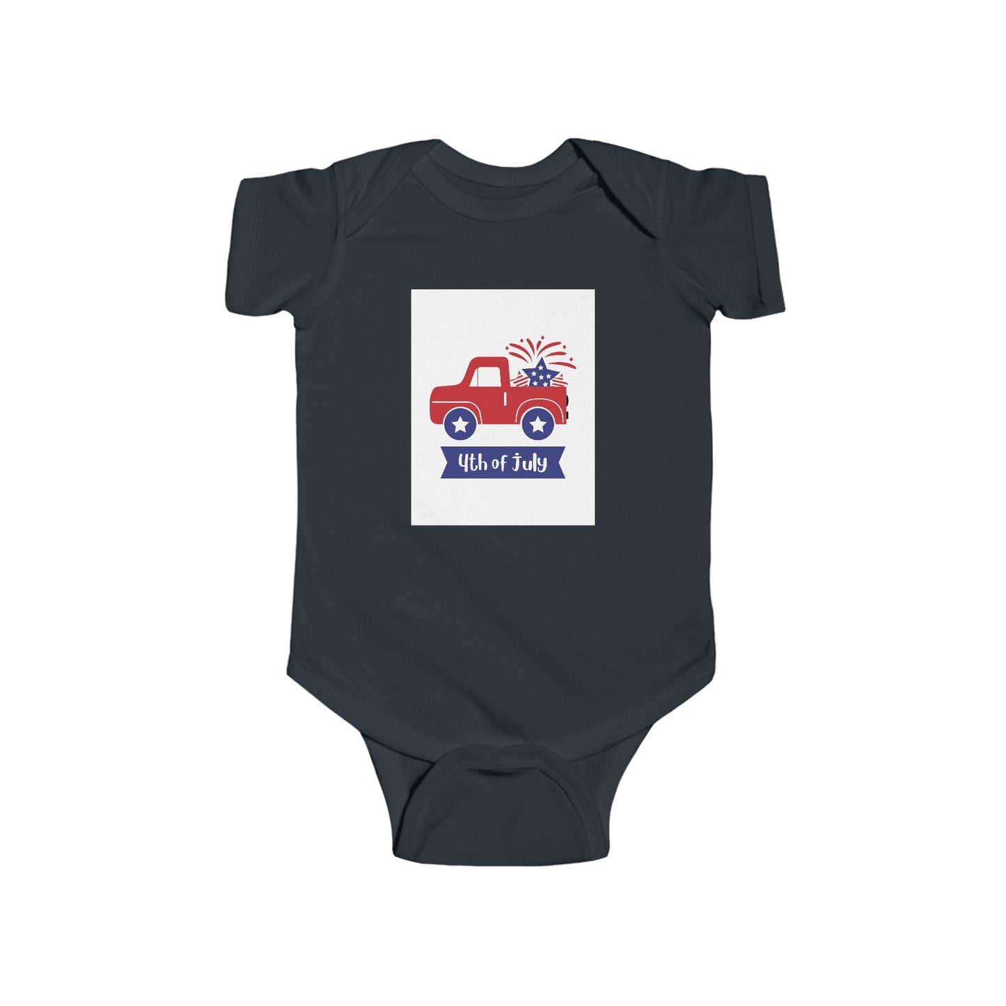 4th of July Baby Bodysuit - Patriotic Red Truck with Fireworks Infant Onesie