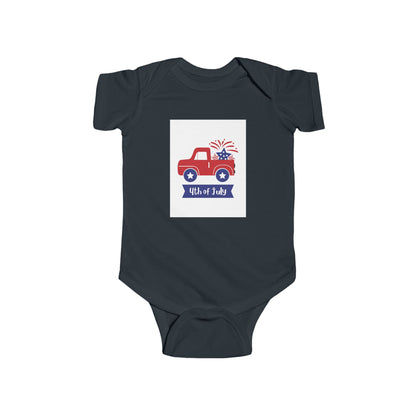 4th of July Baby Bodysuit - Patriotic Red Truck with Fireworks Infant Onesie
