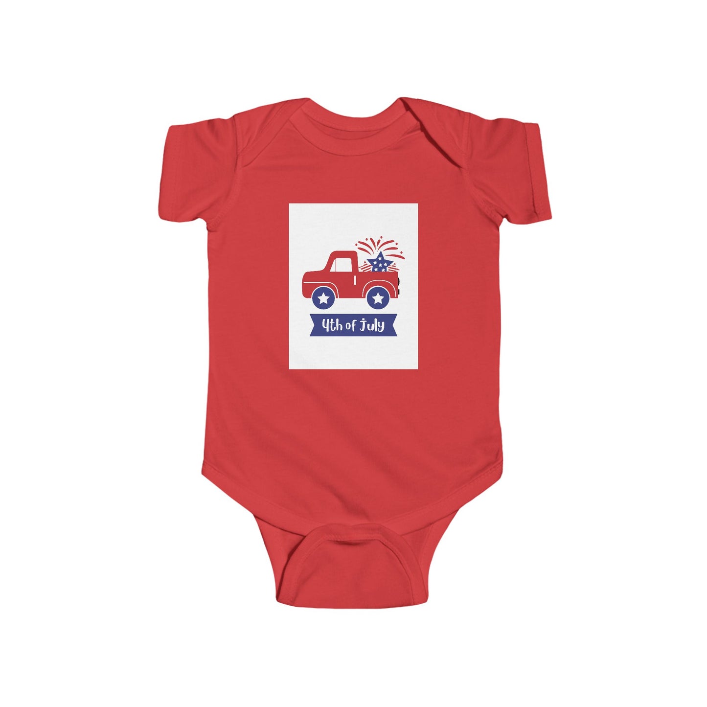 4th of July Baby Bodysuit - Patriotic Red Truck with Fireworks Infant Onesie