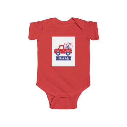4th of July Baby Bodysuit - Patriotic Red Truck with Fireworks Infant Onesie