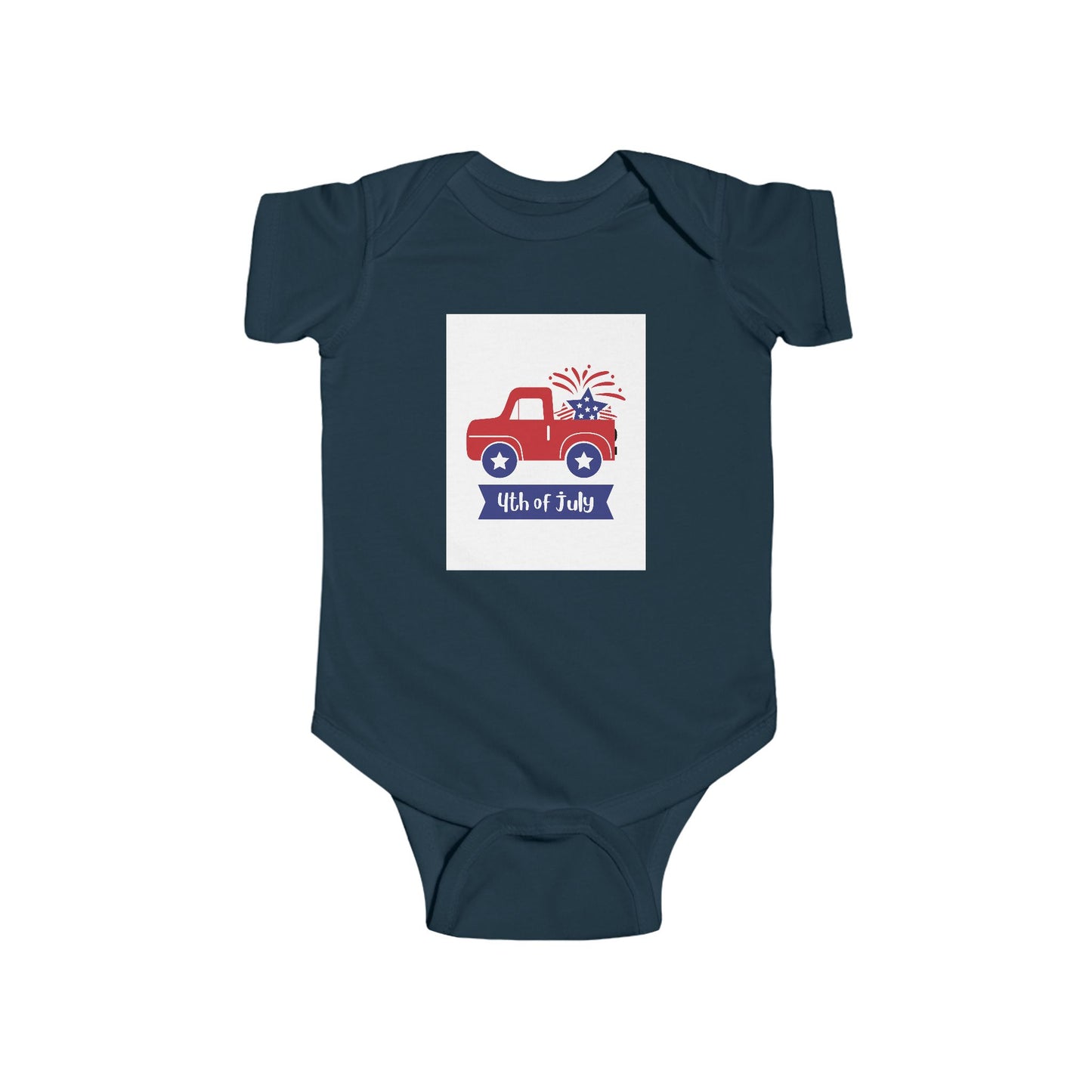 4th of July Baby Bodysuit - Patriotic Red Truck with Fireworks Infant Onesie