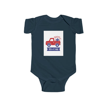 4th of July Baby Bodysuit - Patriotic Red Truck with Fireworks Infant Onesie