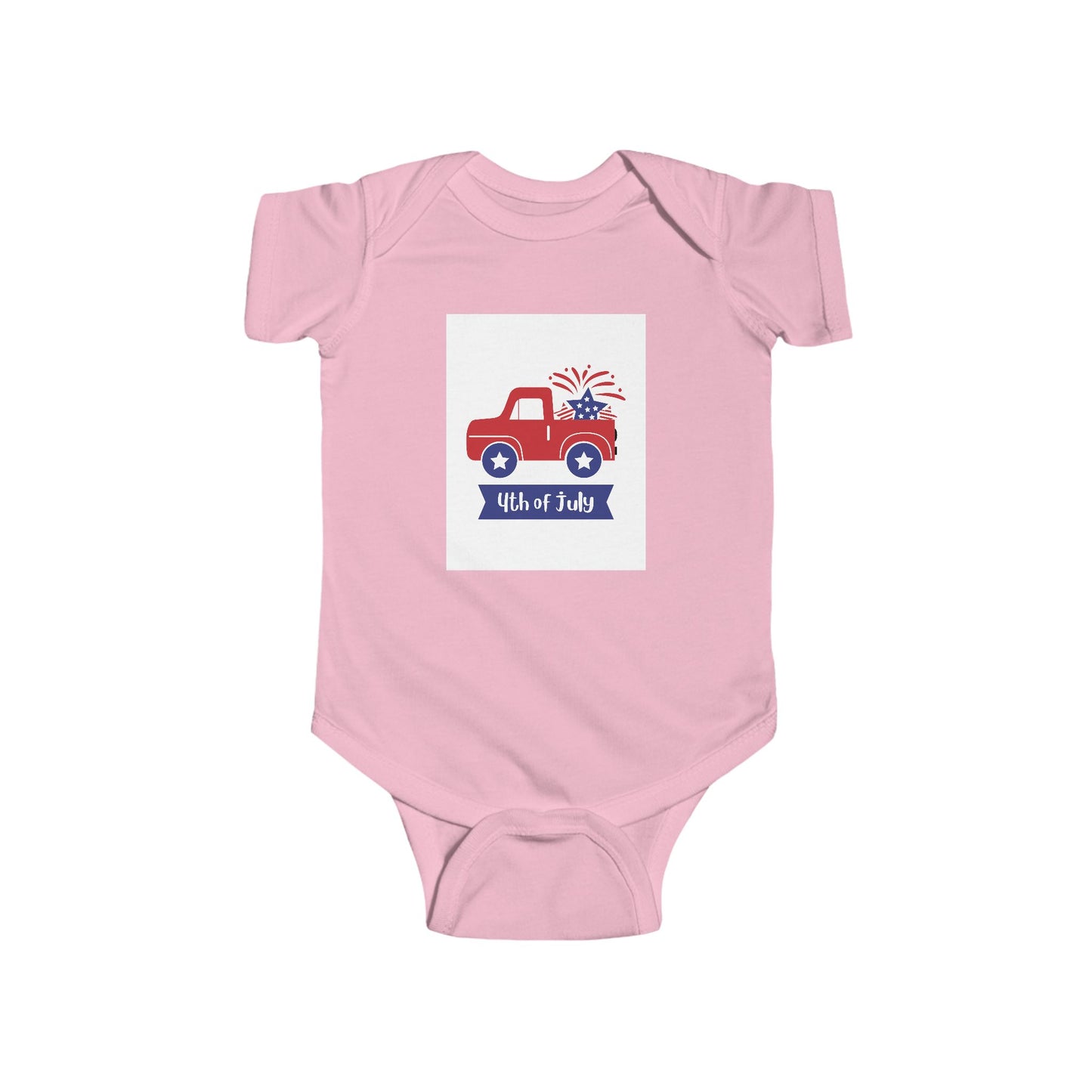 4th of July Baby Bodysuit - Patriotic Red Truck with Fireworks Infant Onesie