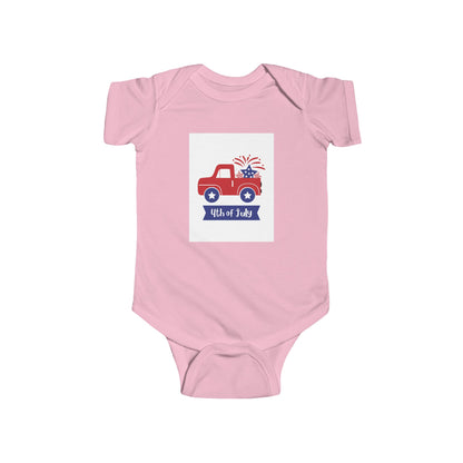 4th of July Baby Bodysuit - Patriotic Red Truck with Fireworks Infant Onesie