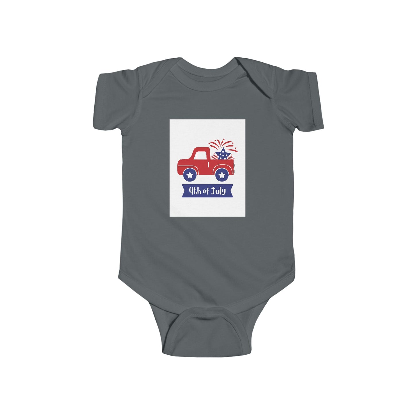 4th of July Baby Bodysuit - Patriotic Red Truck with Fireworks Infant Onesie