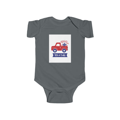 4th of July Baby Bodysuit - Patriotic Red Truck with Fireworks Infant Onesie