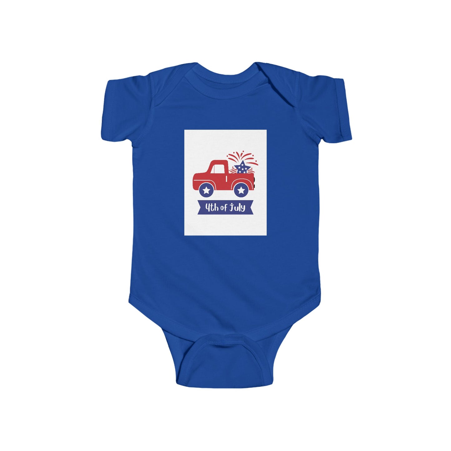 4th of July Baby Bodysuit - Patriotic Red Truck with Fireworks Infant Onesie