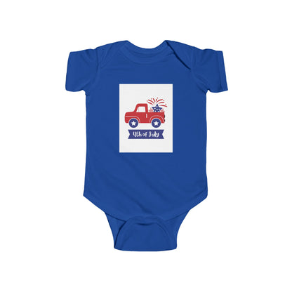 4th of July Baby Bodysuit - Patriotic Red Truck with Fireworks Infant Onesie