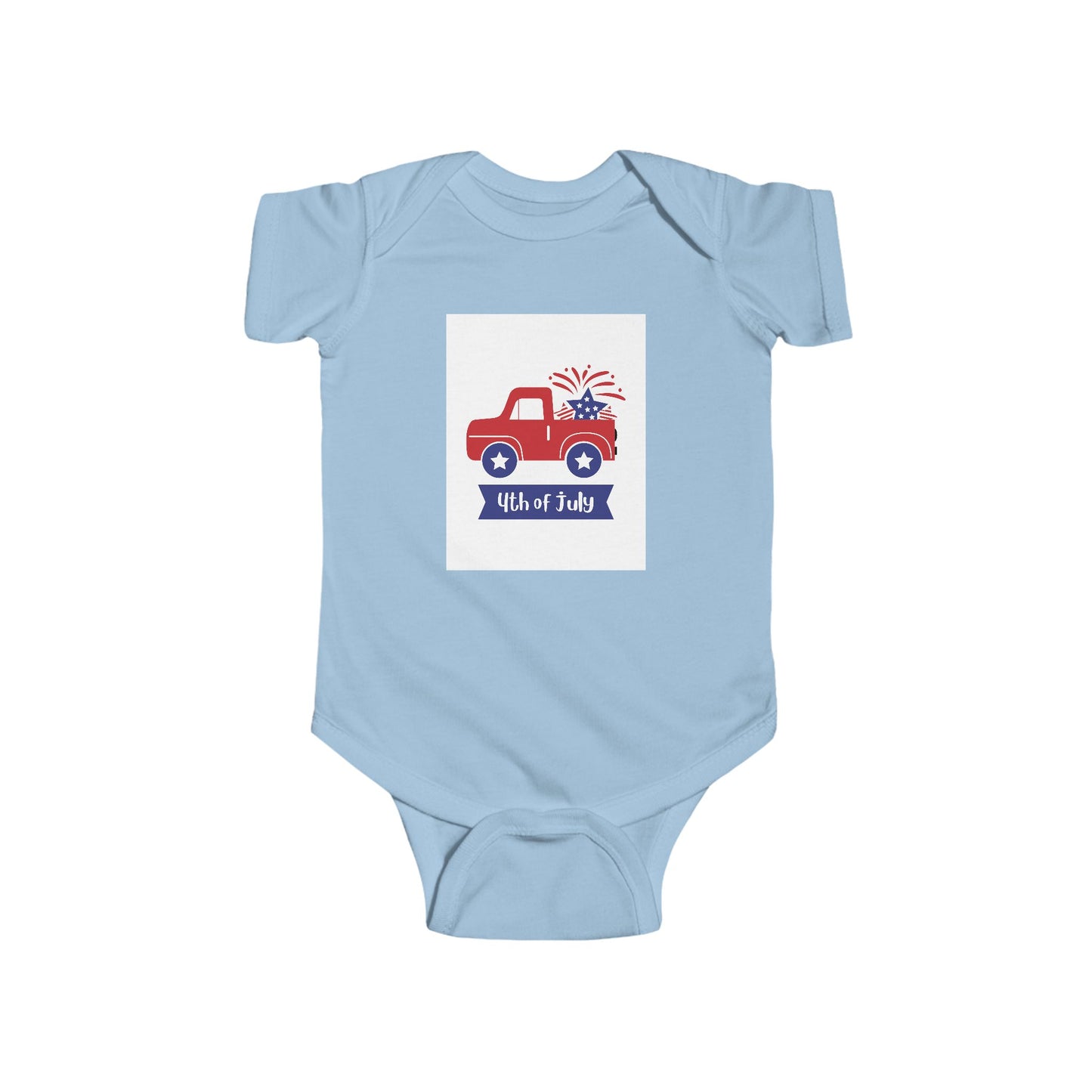 4th of July Baby Bodysuit - Patriotic Red Truck with Fireworks Infant Onesie