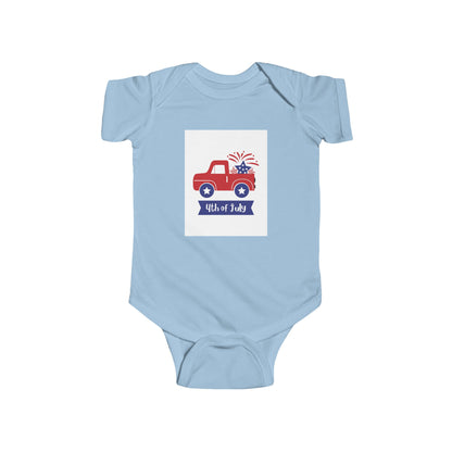 4th of July Baby Bodysuit - Patriotic Red Truck with Fireworks Infant Onesie