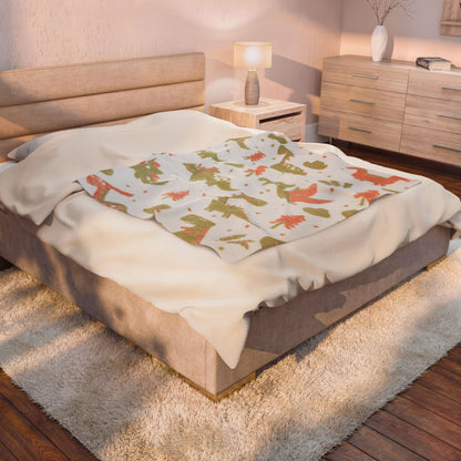Dino Snuggle Velveteen Plush Blanket — Soft Kids Dinosaur Throw
