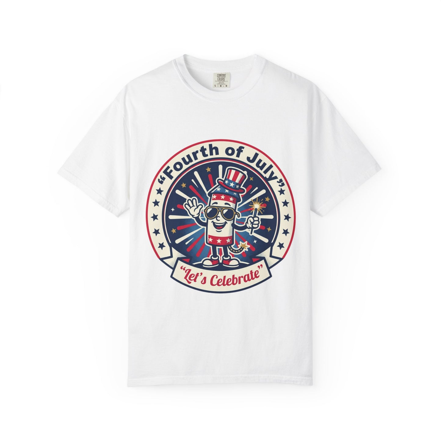 Fourth of July T-Shirt — ‘Let’s Celebrate’ Patriotic Firecracker Tee