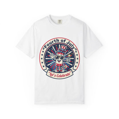 Fourth of July T-Shirt — ‘Let’s Celebrate’ Patriotic Firecracker Tee