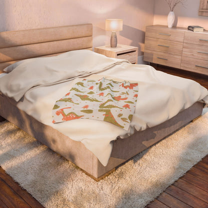 Dino Snuggle Velveteen Plush Blanket — Soft Kids Dinosaur Throw