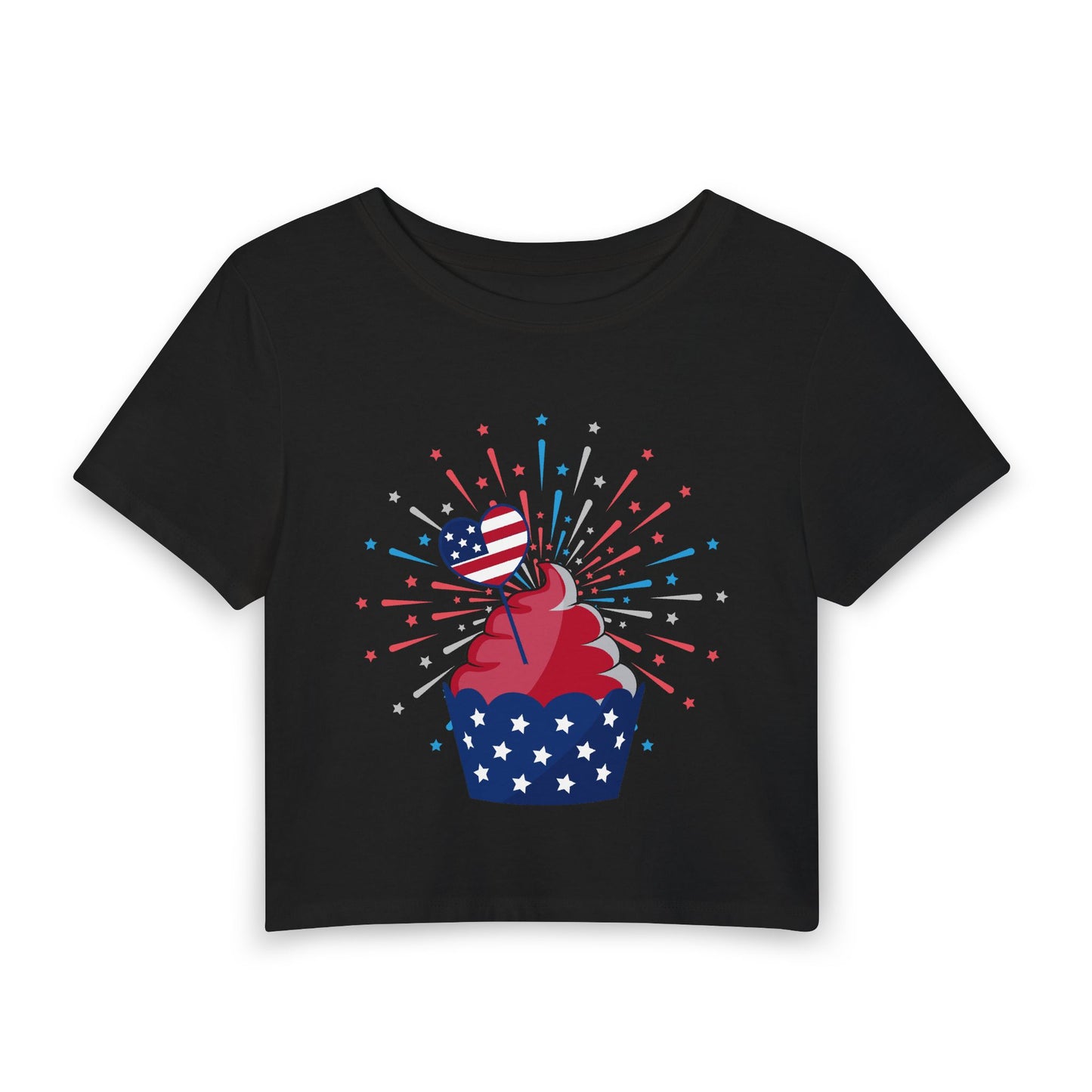 Patriotic Cupcake Women's Baby Tee — 4th of July Stars & Stripes