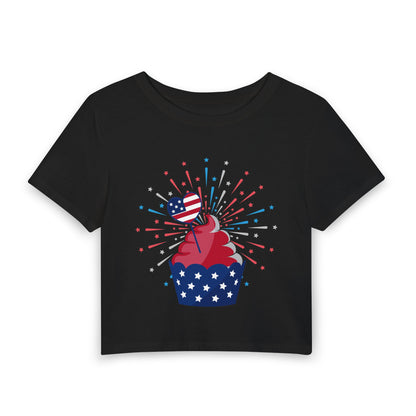 Patriotic Cupcake Women's Baby Tee — 4th of July Stars & Stripes