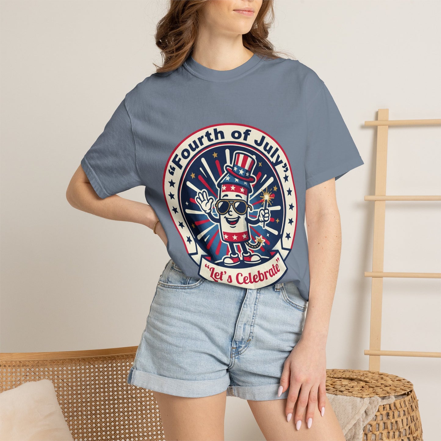 Fourth of July T-Shirt — ‘Let’s Celebrate’ Patriotic Firecracker Tee